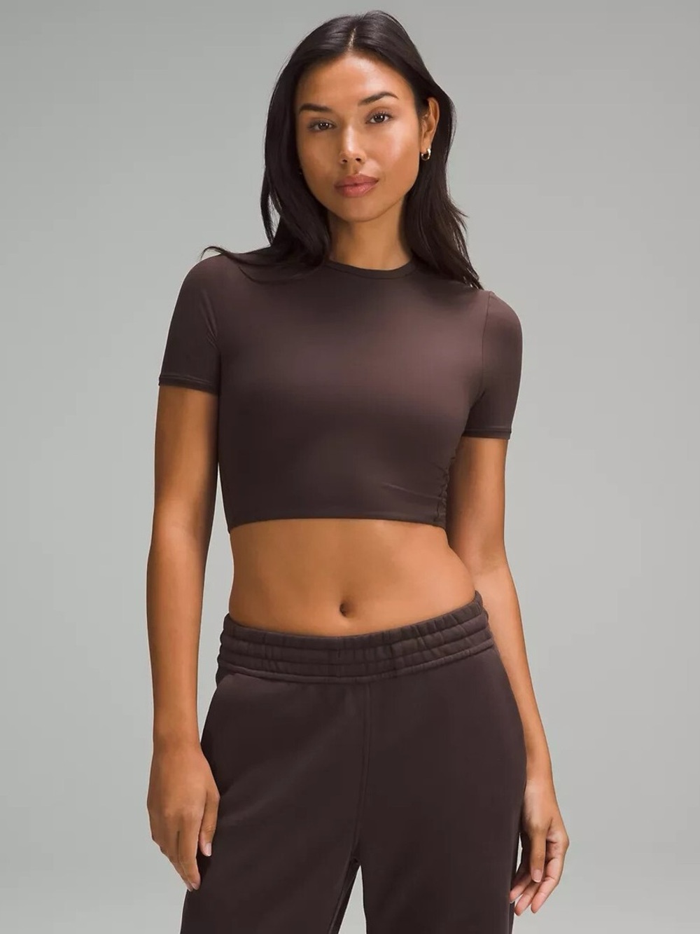 Lululemon Wundermost ultra soft nulu crewneck cropped t shirt in espresso